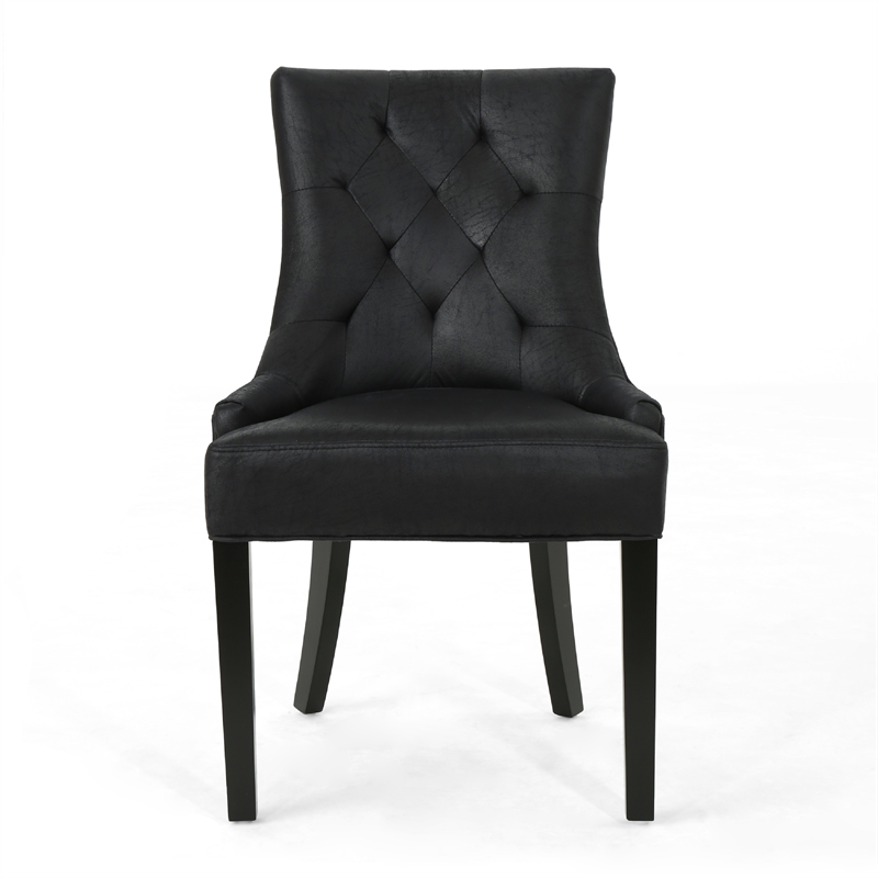 Chen Dining Chair Set of 2- Curved Back- Black Diamond Tuft Microfiber