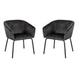 Voro Dining Chair Set of 2- Gray Velvet- Sleek Black Metal Legs