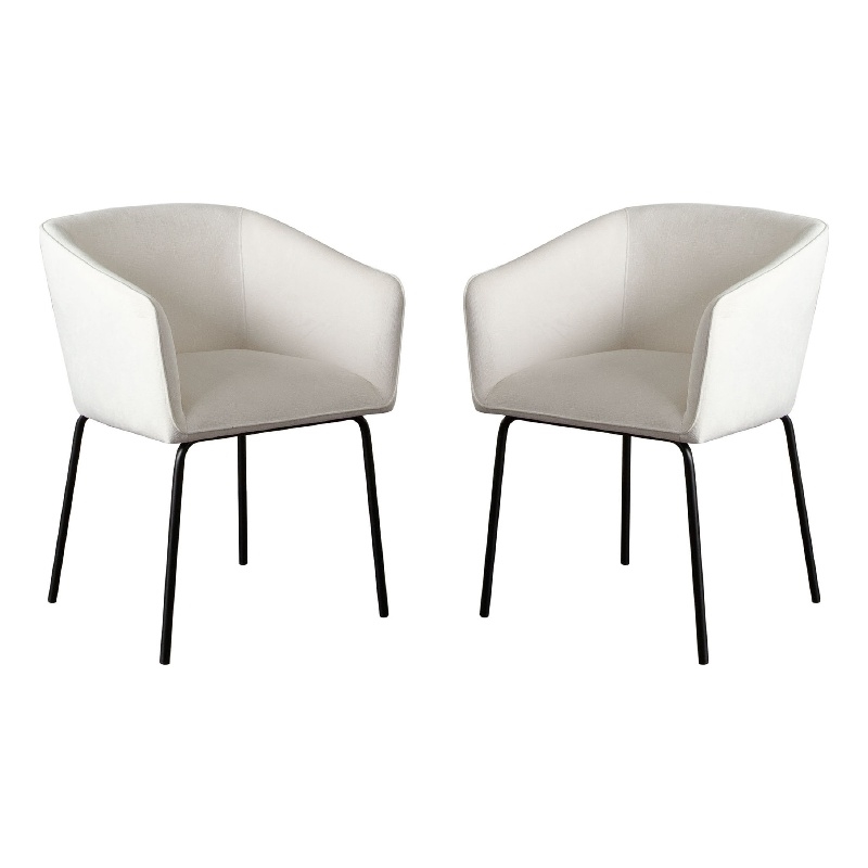 Voro Dining Chair Set of 2- Mist White Fabric- Sleek Black Metal Legs