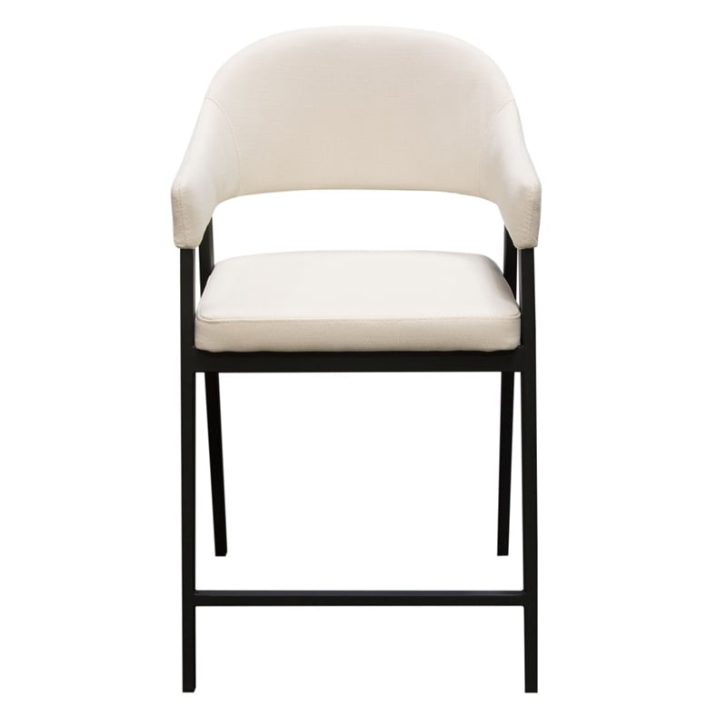 Arie Counter Height Chair Set of 2- Cream White Polyester- Black Legs