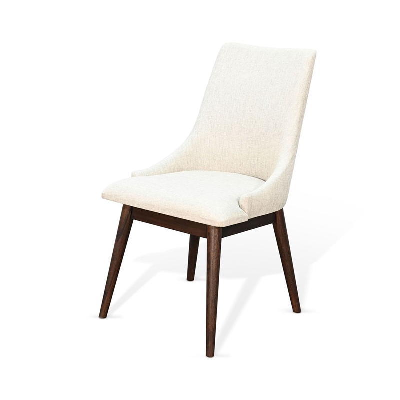 Amy Dining Side Chair Set of 2- White Cushioned Seat- Dark Brown Solid Wood