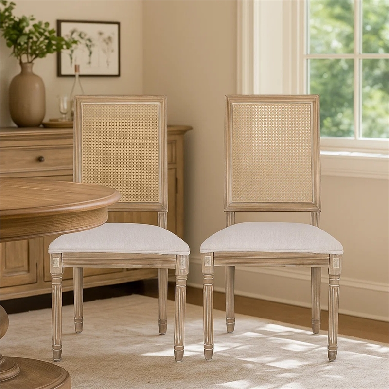 Viba Dining Chair Set of 2- Gray- Cane Light Weathered Brown Wood