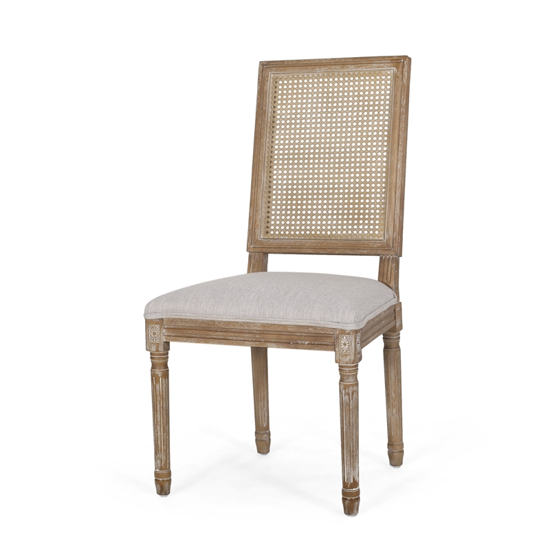 Viba Dining Chair Set of 2- Gray- Cane Light Weathered Brown Wood