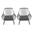 Ciao Accent Club Chair Set of 2- Outdoor Gray Cushions- Gray Rope and Steel