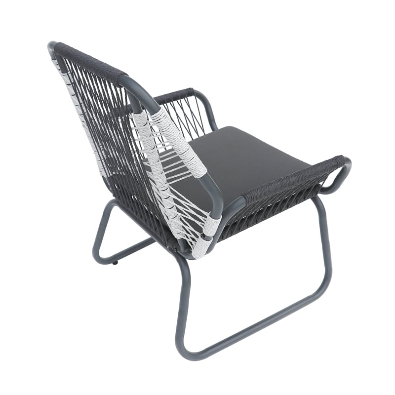 Ciao Accent Club Chair Set of 2- Outdoor Gray Cushions- Gray Rope and Steel