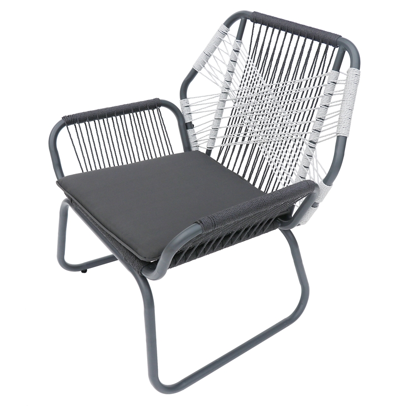 Ciao Accent Club Chair Set of 2- Outdoor Gray Cushions- Gray Rope and Steel