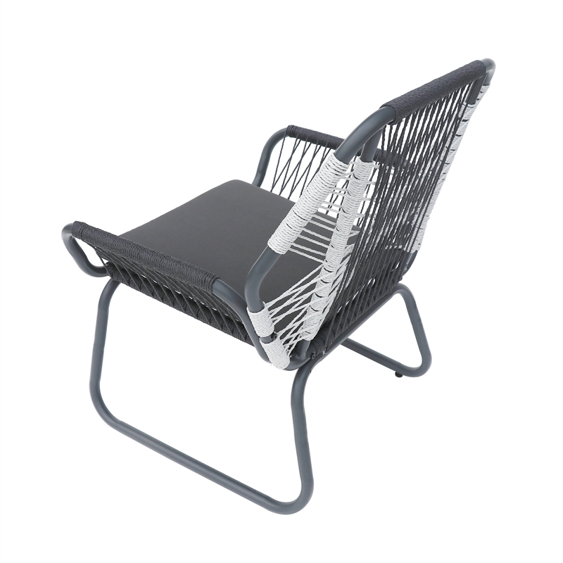 Ciao Accent Club Chair Set of 2- Outdoor Gray Cushions- Gray Rope and Steel