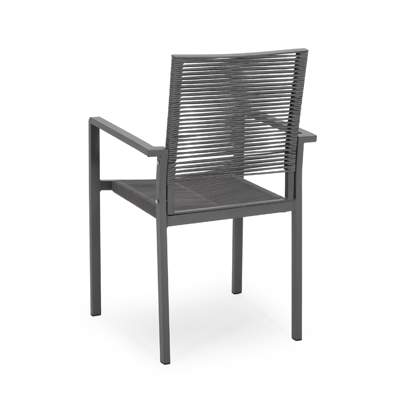 Teny Outdoor Dining Chair Set of 2- Open Back- Woven Rope- Dark Gray Metal
