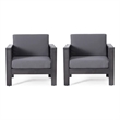 Siyal Outdoor Club Accent Chair Set of 2- Soft Dark Gray- Acacia Wood