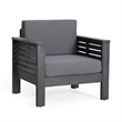Siyal Outdoor Club Accent Chair Set of 2- Soft Dark Gray- Acacia Wood