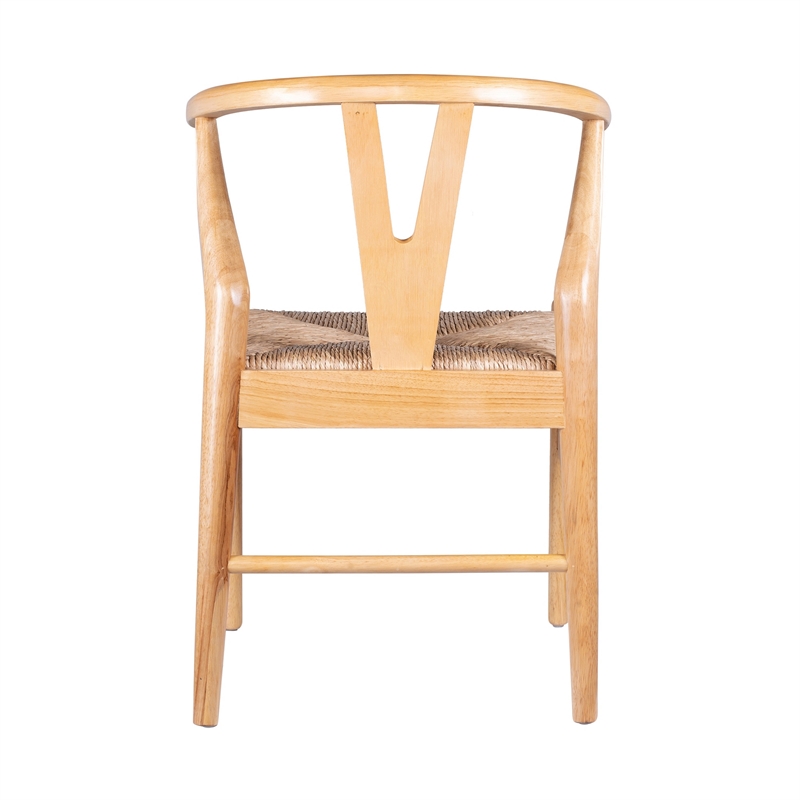 Cera Dining Chair Set of 2- Handwoven Rope Seat- Natural Brown Wood
