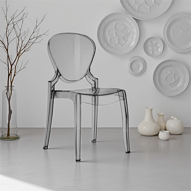 Outdoor Dining Chair Set of 4- Oval Back- Smoke Gray Transparent