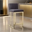 Boly 26 Inch Counter Stool Chair- Cushioned Gray Velvet- Gold Cantilever