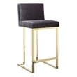 Boly 26 Inch Counter Stool Chair- Cushioned Gray Velvet- Gold Cantilever
