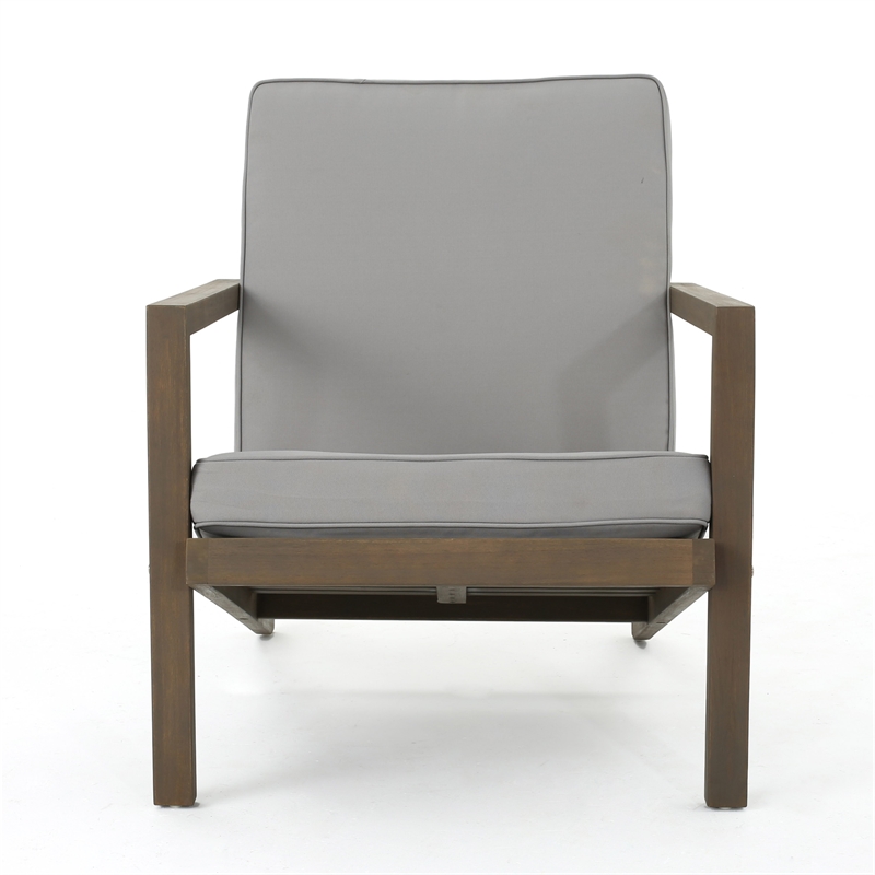 Liah Outdoor Patio Table Set- 2 Chair- Brown Acacia Wood- Gray Polyester