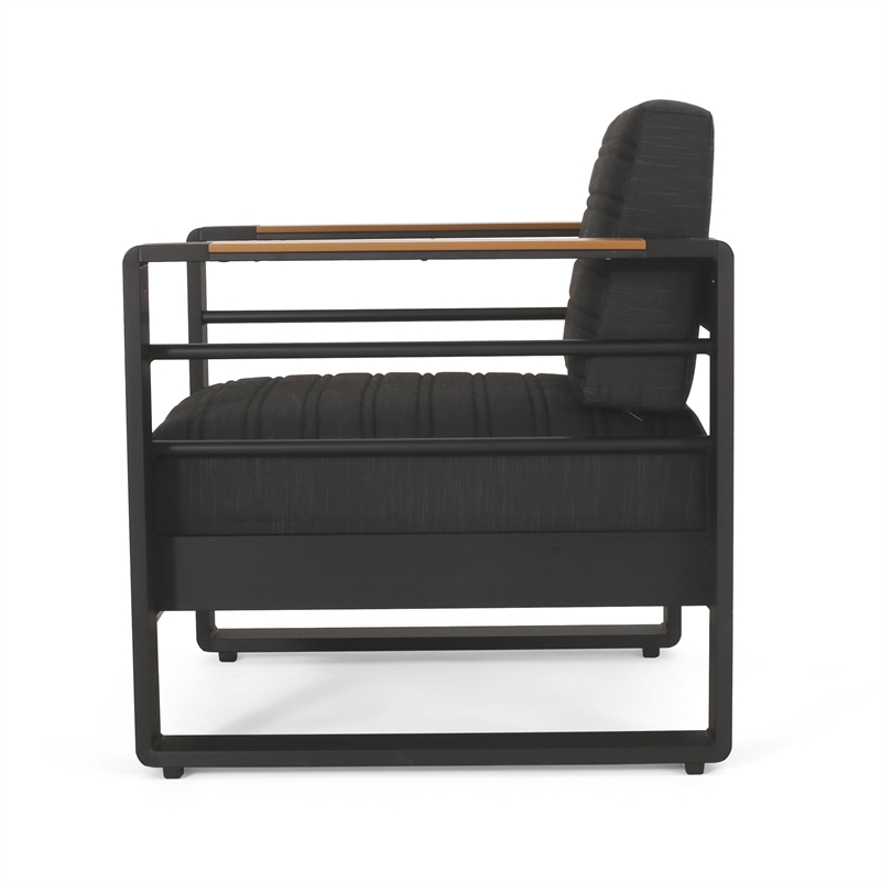 Accent Club Chair- Slat Panel Design- Modern Open Back- Aluminum Black Wood