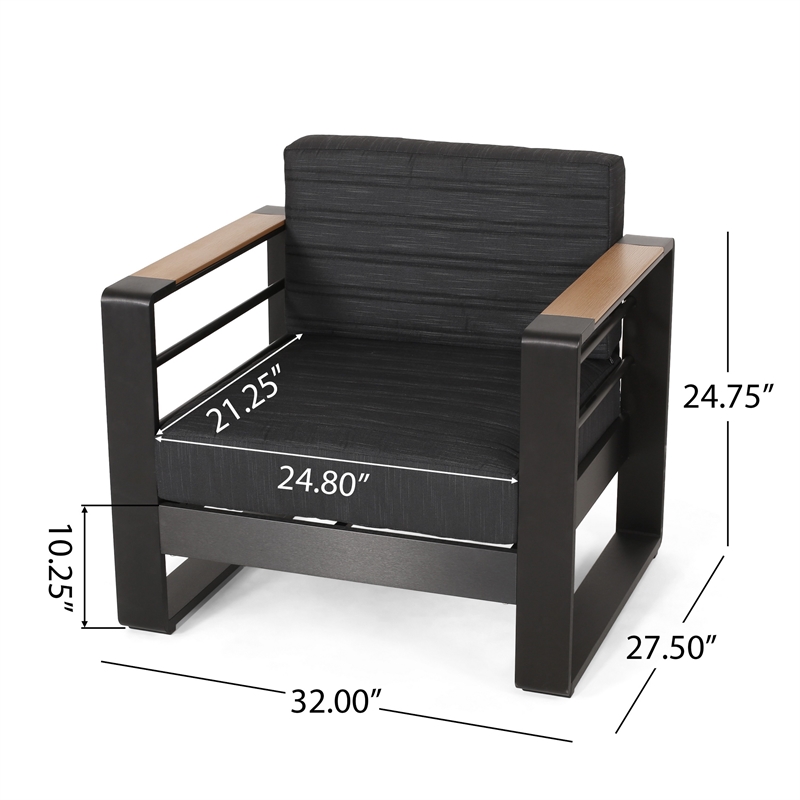 Accent Club Chair- Slat Panel Design- Modern Open Back- Aluminum Black Wood