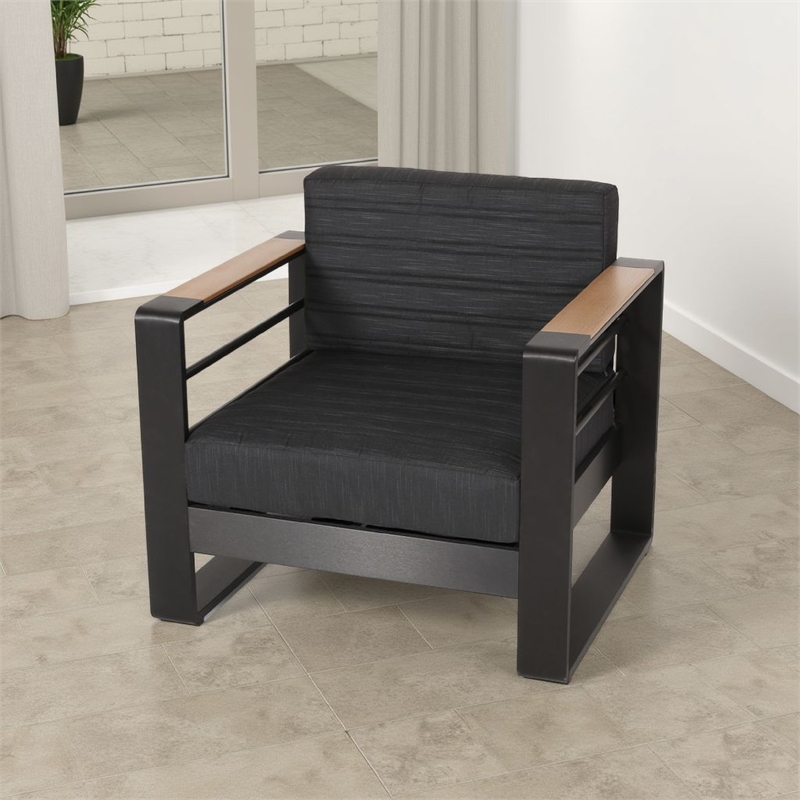 Accent Club Chair- Slat Panel Design- Modern Open Back- Aluminum Black Wood