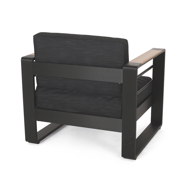 Accent Club Chair- Slat Panel Design- Modern Open Back- Aluminum Black Wood