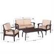 Honi 4pc Outdoor Table Set- 2 Accent Chairs 1 Loveseat- Brown Rattan- Iron