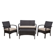 Orry 4pc Outdoor Table Set- 1 Loveseat- 2 Accent Chairs- Tan- Brown Rattan