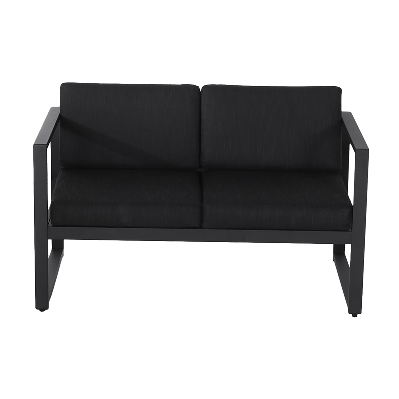 Novi 3pc Outdoor Set- 1 Loveseat- 2 Accent Chairs- Dark Gray Fabric- Metal