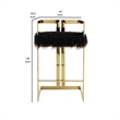 Suki 30 Inch Barstool Chair- Black Faux Fur Seat- Gold Cantilever Base