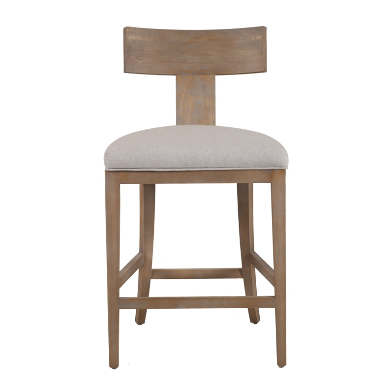 Cid Sten 27 Inch Counter Height Chair- T Shape Back- Beige Linen- Brown