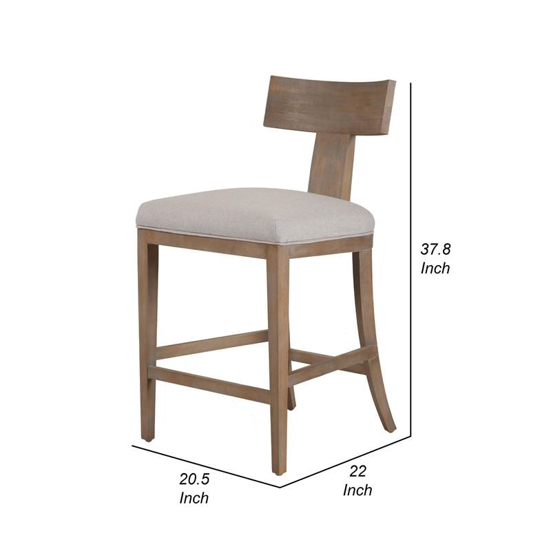 Cid Sten 27 Inch Counter Height Chair- T Shape Back- Beige Linen- Brown