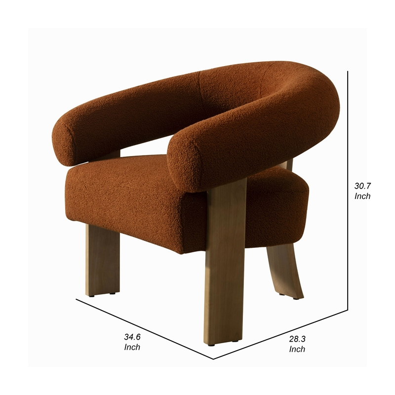 Cid Nico 35 Inch Accent Chair- Rust Brown Polyester- Flat Wood 3 Legs