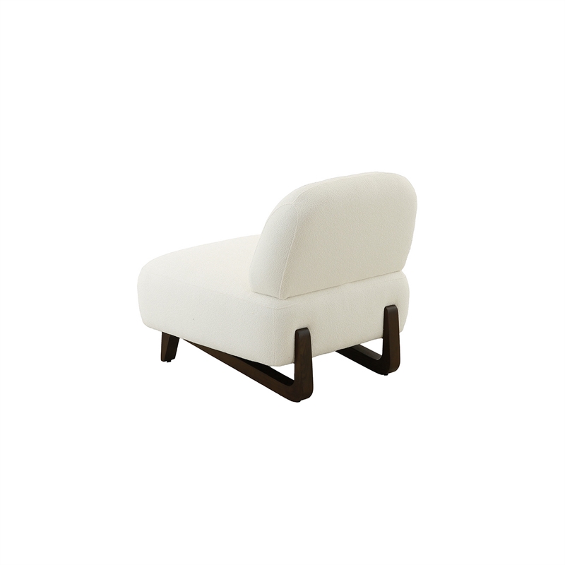 34 Inch Accent Chair- Armless- Softly Padded White Fabric- Solid Wood