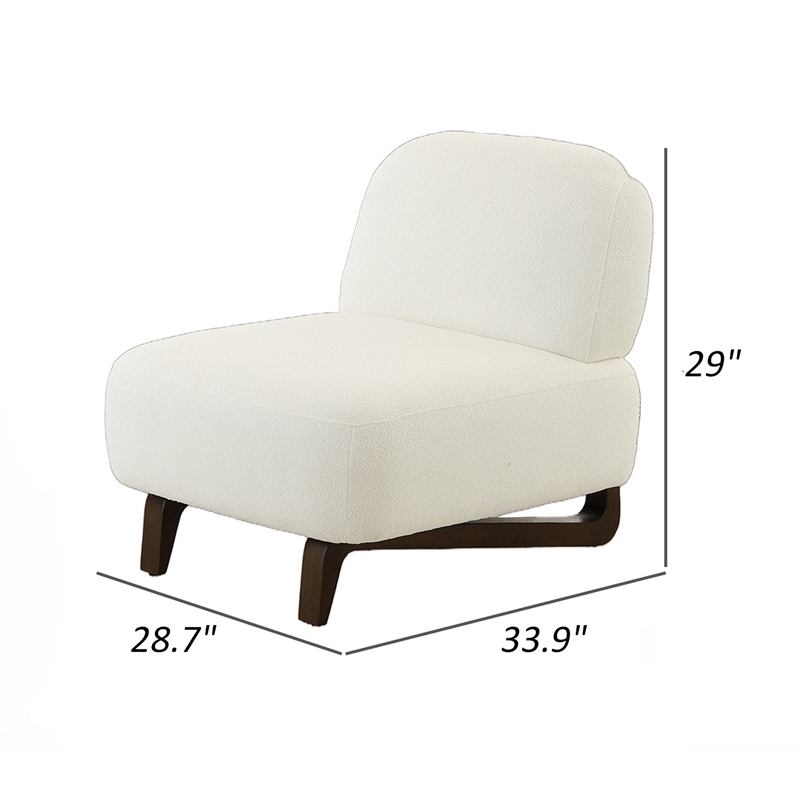 34 Inch Accent Chair- Armless- Softly Padded White Fabric- Solid Wood