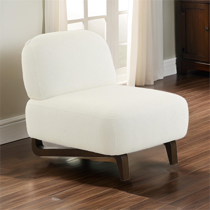 34 Inch Accent Chair- Armless- Softly Padded White Fabric- Solid Wood