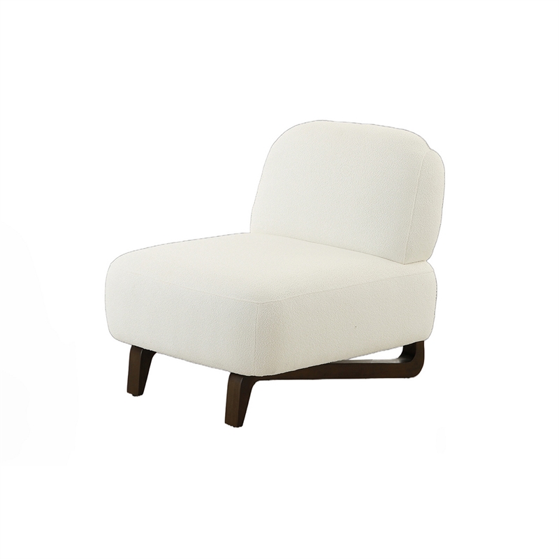 34 Inch Accent Chair- Armless- Softly Padded White Fabric- Solid Wood