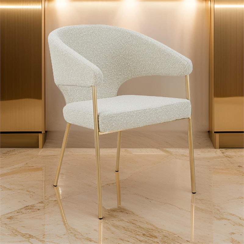 Cid Kasa 23 Inch Dining Chair- Light Gray Polyester- Brass Stainless Steel