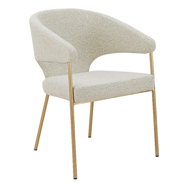 Cid Kasa 23 Inch Dining Chair- Light Gray Polyester- Brass Stainless Steel