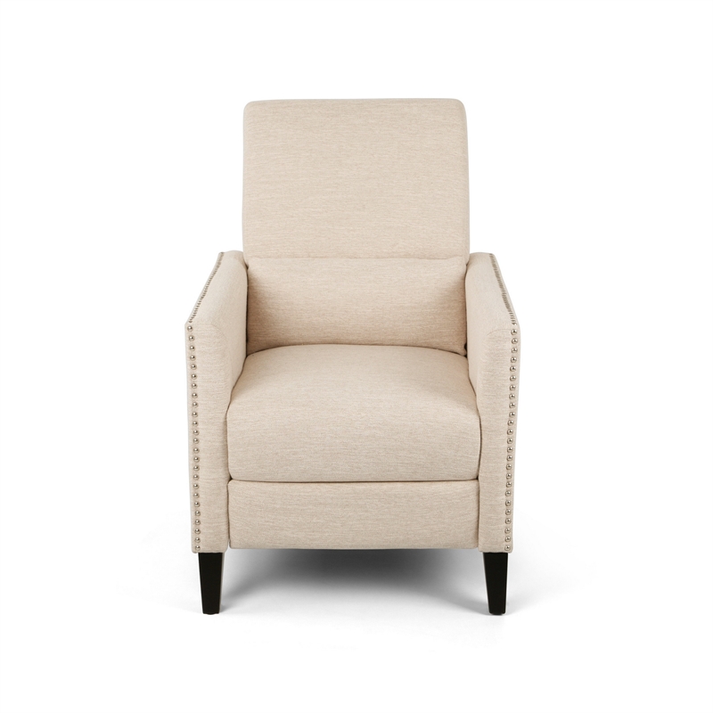 Push Back Manual Recliner Chair- Nailhead Trim Accent- Beige Fabric
