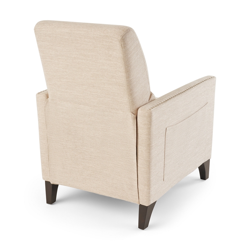 Push Back Manual Recliner Chair- Nailhead Trim Accent- Beige Fabric