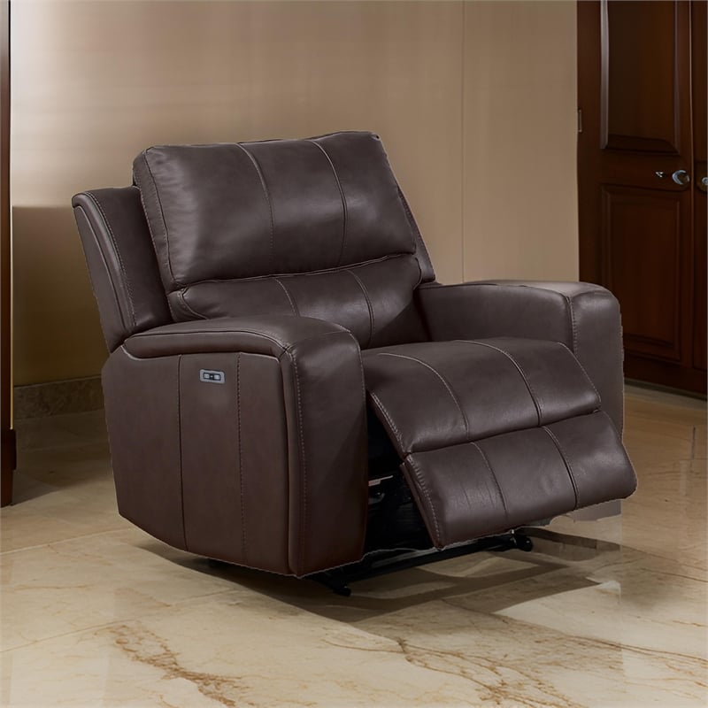 Elle 37 Inch Glider Chair- Manual Recliner- Cushioned- Brown Faux Leather