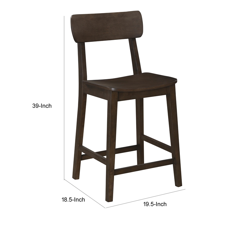 24 Inch Counter Stool Chair- Rubberwood Curved Back and Seat- Dark Gray