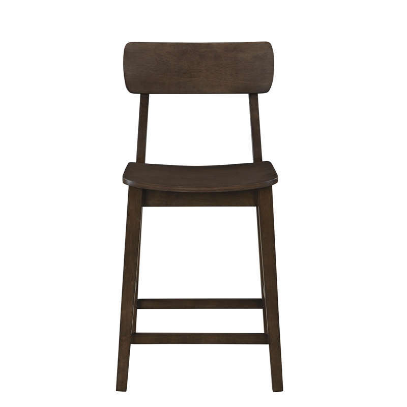 24 Inch Counter Stool Chair- Rubberwood Curved Back and Seat- Dark Gray