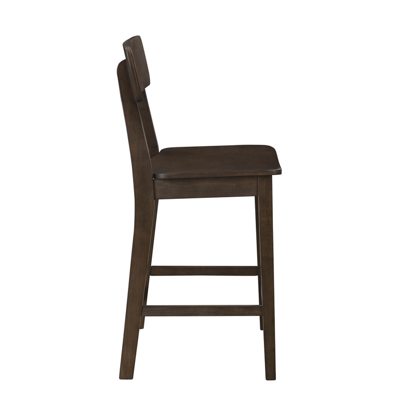24 Inch Counter Stool Chair- Rubberwood Curved Back and Seat- Dark Gray
