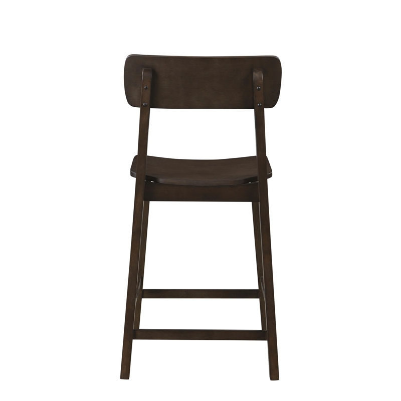 24 Inch Counter Stool Chair- Rubberwood Curved Back and Seat- Dark Gray