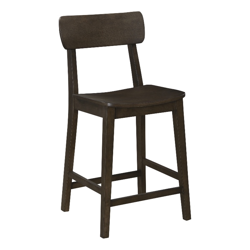24 Inch Counter Stool Chair- Rubberwood Curved Back and Seat- Dark Gray