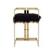 Suki 26 Inch Barstool Chair- Black Faux Fur Seat- Stainless Steel- Gold
