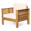 Quim Outdoor Club Chair- Shutter Slat Panel- Brown Acacia Wood- Beige