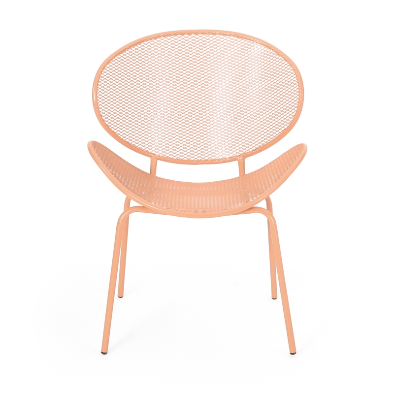 Elie Outdoor Chairs Set of 2- Wing Mesh Curved Back- Orange Iron Frame