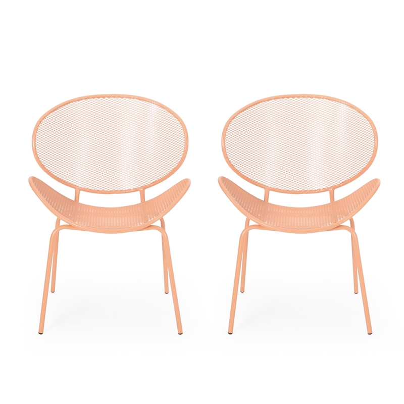 Elie Outdoor Chairs Set of 2- Wing Mesh Curved Back- Orange Iron Frame