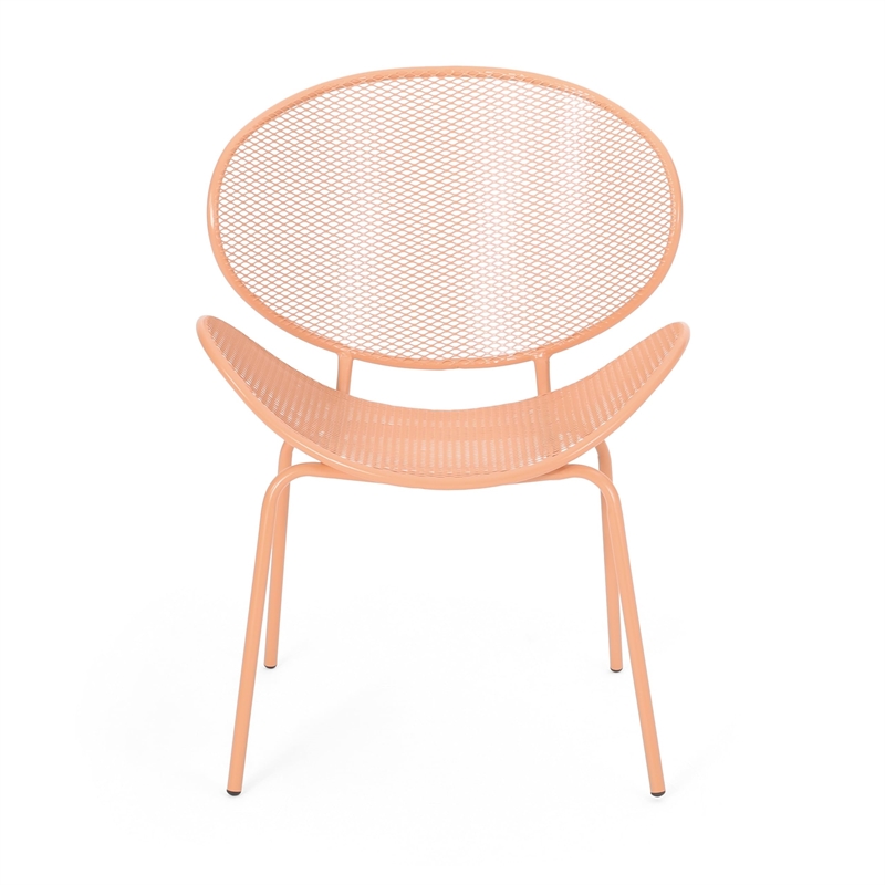 Elie Outdoor Chairs Set of 2- Wing Mesh Curved Back- Orange Iron Frame