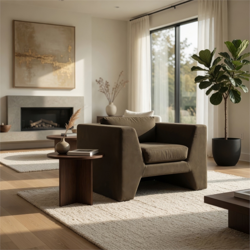 Roe Accent Chair- Moss Green Performance Velvet- Track Arms